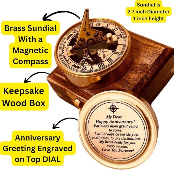 Unique Anniversary Sundial Clock Compass Gift - 1st To 50th Year - Image 3
