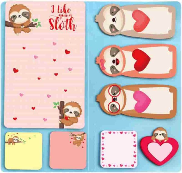 Valentine's Day Sloth Sticky Notes Gift Set - 240 Sheets