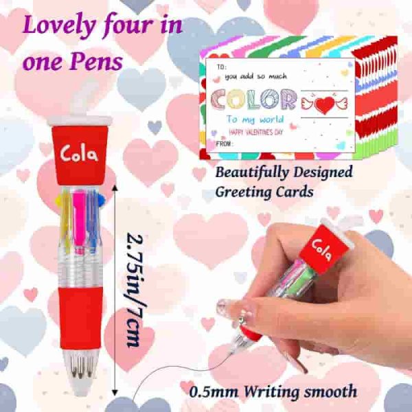 30 Cute 4-in-1 Multicolor Pens With Valentine's Day Cards - Image 3