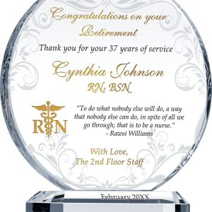 Best Personalized Crystal Nurse Retirement Gift With Rn Symbol