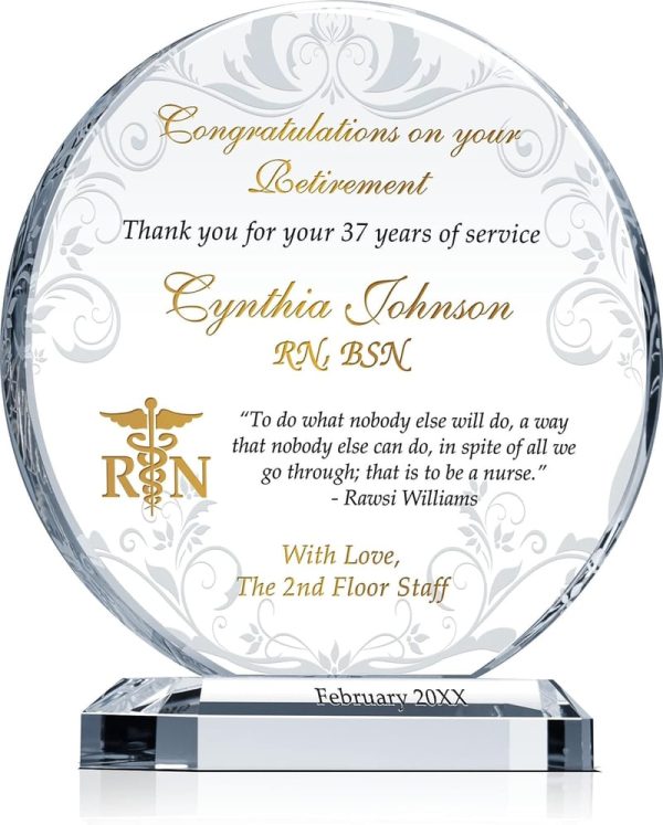 Best Personalized Crystal Nurse Retirement Gift With Rn Symbol