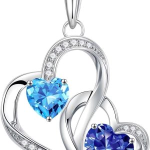 925 Sterling Silver Birthstone Heart Necklace - Personalized Gift