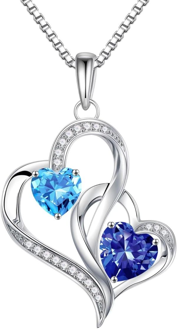 925 Sterling Silver Birthstone Heart Necklace - Personalized Gift