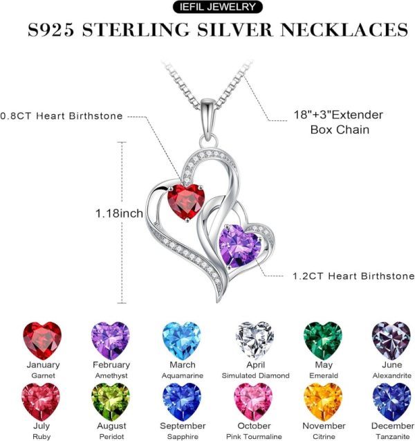 925 Sterling Silver Birthstone Heart Necklace - Personalized Gift - Image 4