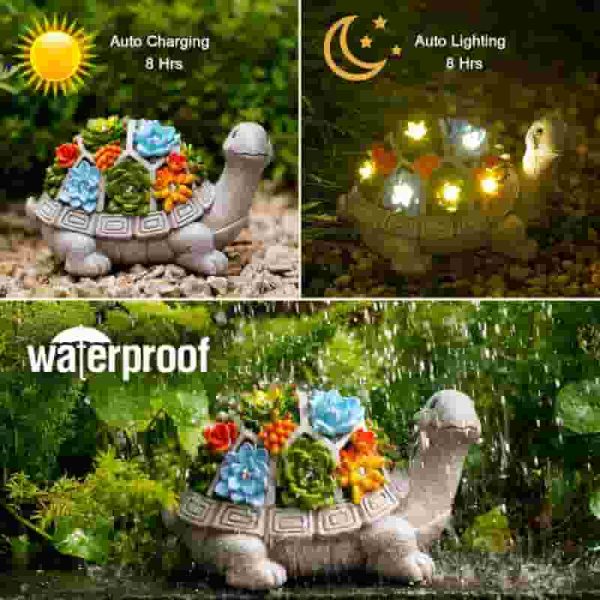 Best Solar Turtle Garden Statue - Led Succulent Lawn Decor - Image 6