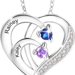 Best Personalized Birthstone Necklace For Mom - Sterling Silver Heart Design
