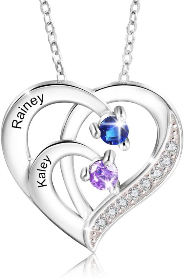 Best Personalized Birthstone Necklace For Mom - Sterling Silver Heart Design