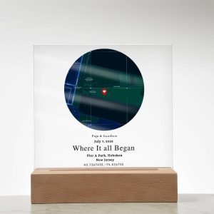 Personalized First Date Map Plaque With Led Light Stand