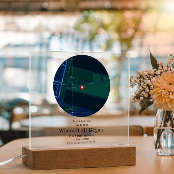 Personalized First Date Map Plaque With Led Light Stand - Image 2