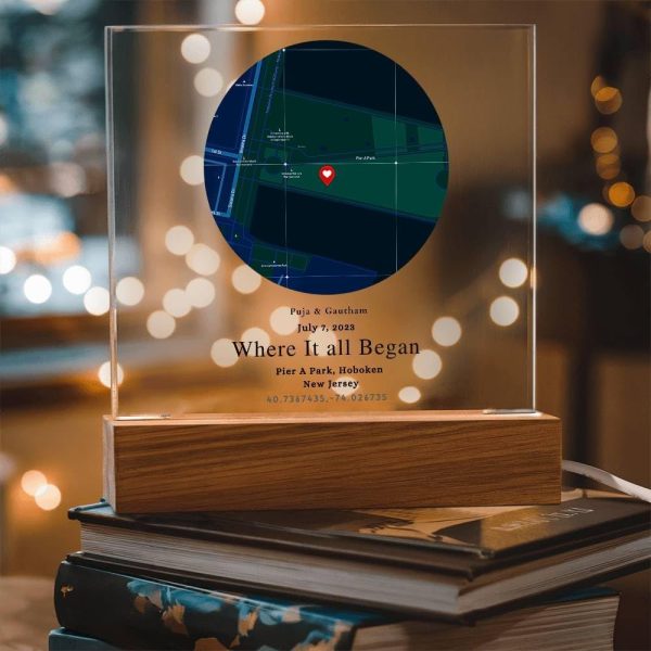 Personalized First Date Map Plaque With Led Light Stand - Image 3