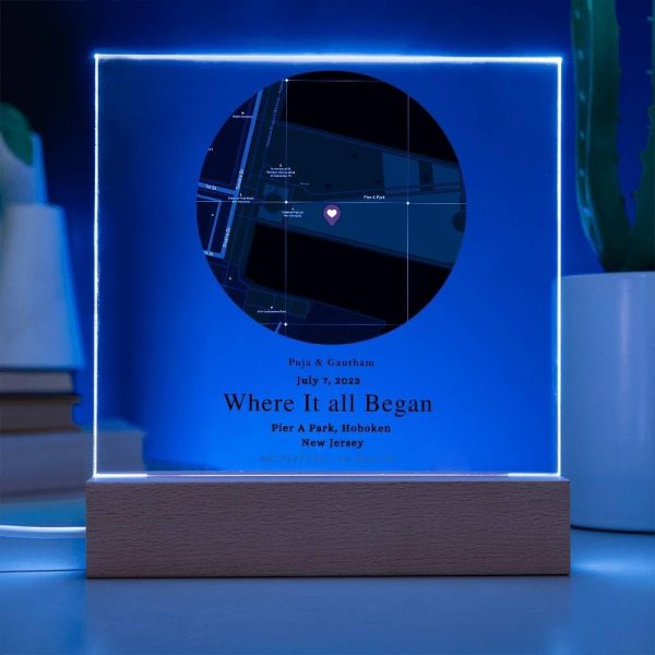 Personalized First Date Map Plaque With Led Light Stand - Image 4