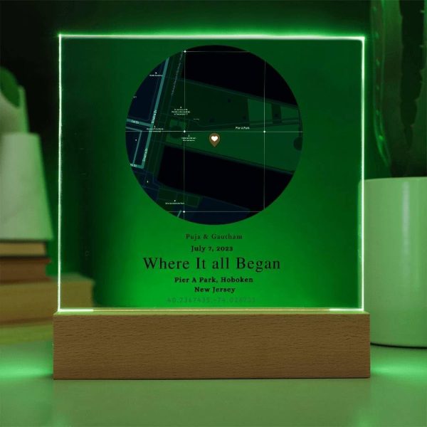 Personalized First Date Map Plaque With Led Light Stand - Image 5