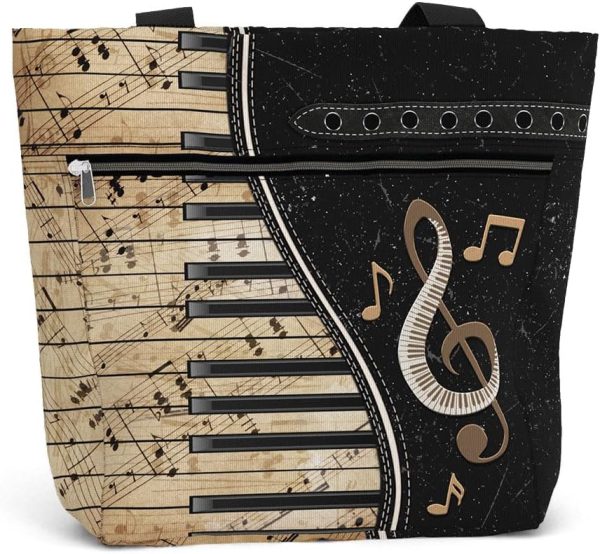 Best Piano Lovers Tote Bag With Pockets & Zipper