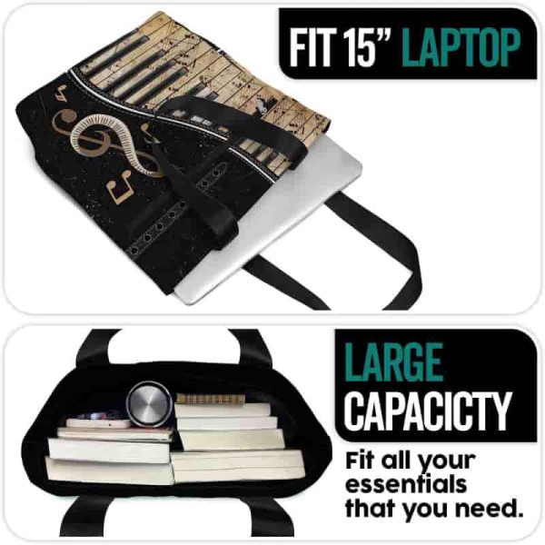 Best Piano Lovers Tote Bag With Pockets & Zipper - Image 3