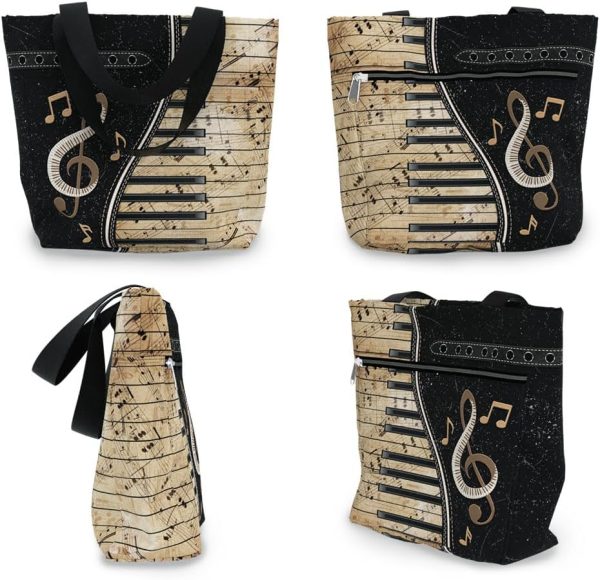 Best Piano Lovers Tote Bag With Pockets & Zipper - Image 4