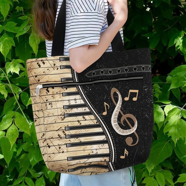 Best Piano Lovers Tote Bag With Pockets & Zipper - Image 5