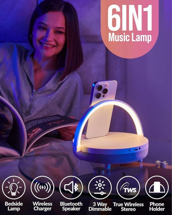6-in-1 Wireless Charging Bedside Lamp & Bluetooth Speaker - Image 3