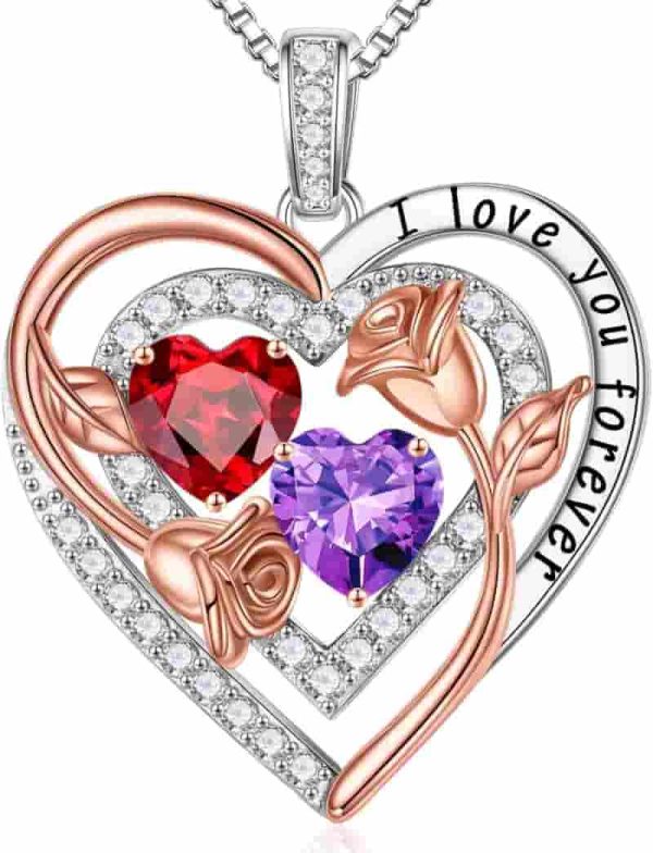Best Birthstone Heart Necklace - Sterling Silver Gift For Her