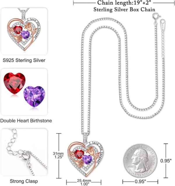 Best Birthstone Heart Necklace - Sterling Silver Gift For Her - Image 4