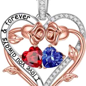 Best Rose Heart Double Birthstone Necklace For Wife And Girlfriend