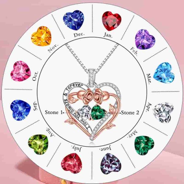 Best Rose Heart Double Birthstone Necklace For Wife And Girlfriend - Image 6