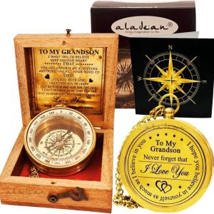 Best Son's Keepsake: Engraved Brass Compass With Quote & Box