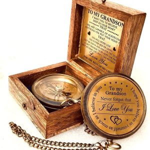 Engraved Brass Compass Gift For Grandson - Unique Memory Present