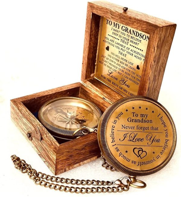 Engraved Brass Compass Gift For Grandson - Unique Memory Present