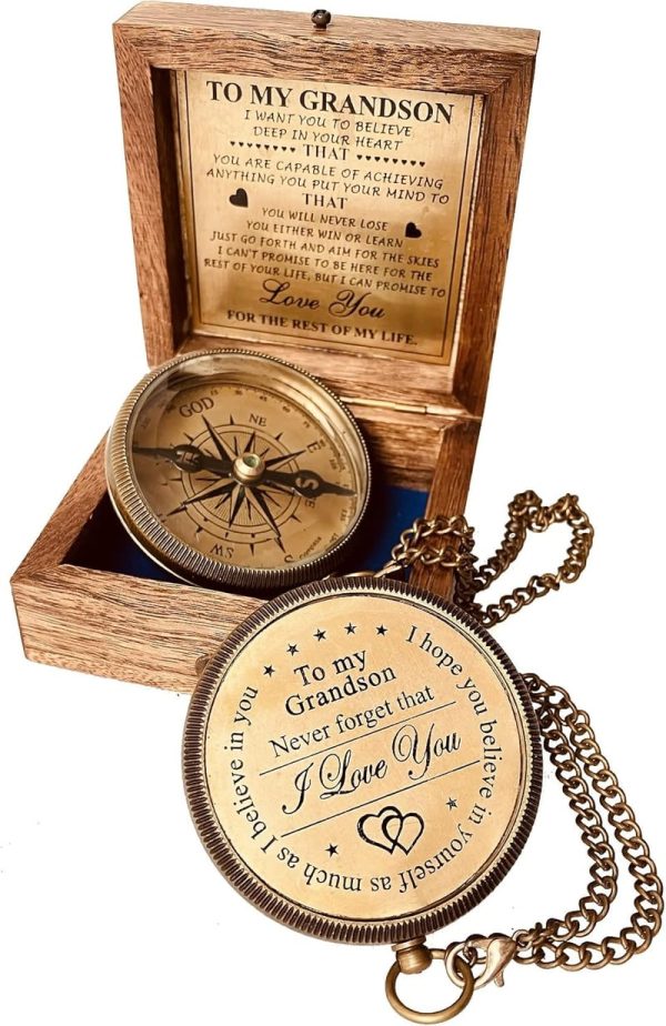 Engraved Brass Compass Gift For Grandson - Unique Memory Present - Image 3