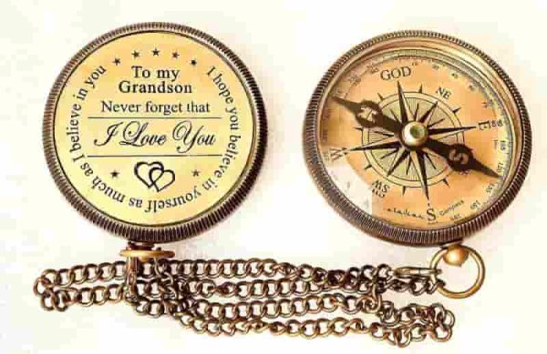 Engraved Brass Compass Gift For Grandson - Unique Memory Present - Image 6