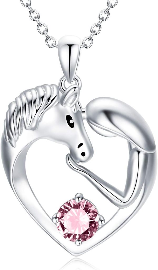 Aoboco Sterling Silver Horse Heart Necklace With Birthstone