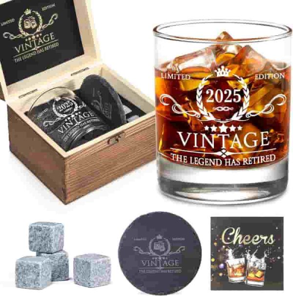 Best Retirement Gifts For Men - Whiskey Glass Set With Wood Box