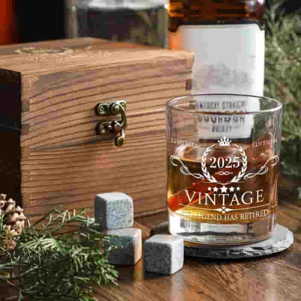 Best Retirement Gifts For Men - Whiskey Glass Set With Wood Box - Image 2