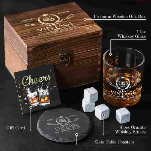 Best Retirement Gifts For Men - Whiskey Glass Set With Wood Box - Image 3