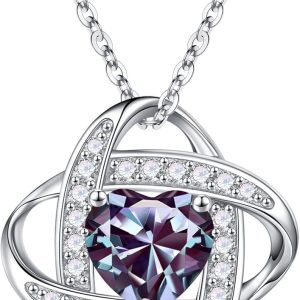 925 Silver Love Knot Birthstone Necklace - Top Gift For Her