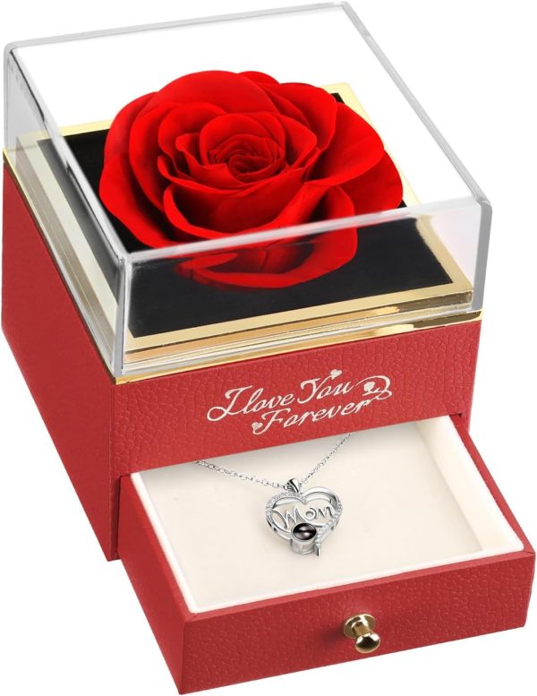 Best Preserved Red Rose & Mom Necklace - Perfect Gifts For Mother's Day