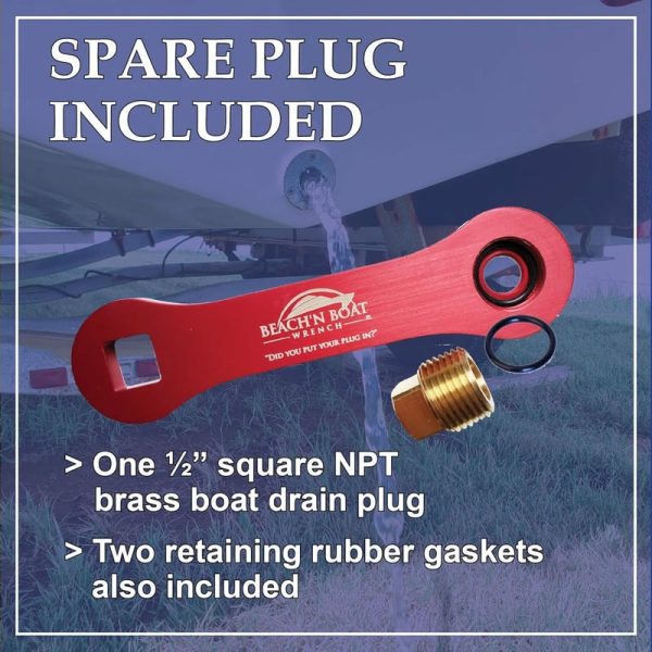 Best 1/2" Boat Drain Plug Wrench & Spare Brass Plug - Image 5