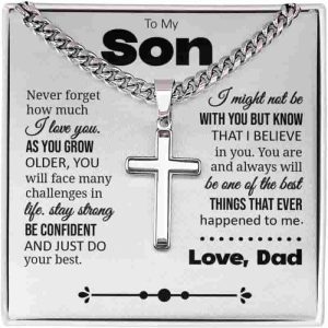 Cuban Chain Cross Necklace For Son - Sentimental Gift From Dad