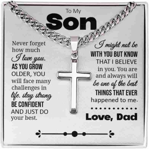 Cuban Chain Cross Necklace For Son - Sentimental Gift From Dad