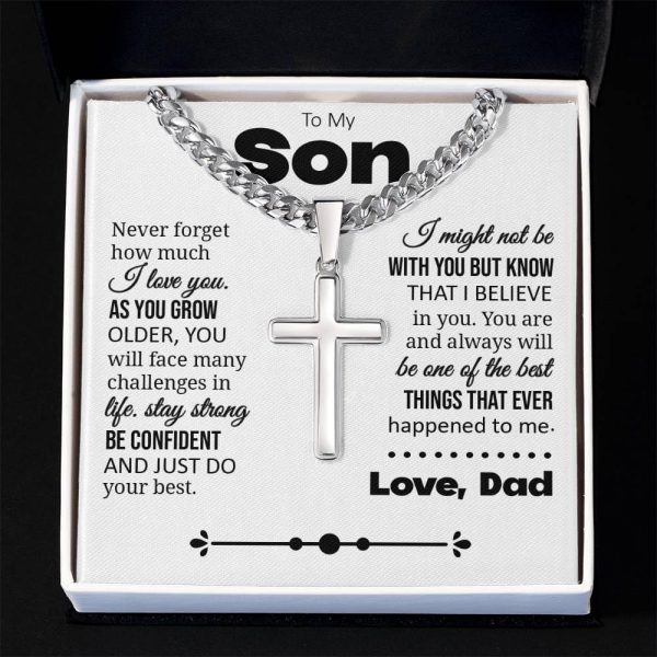 Cuban Chain Cross Necklace For Son - Sentimental Gift From Dad - Image 3