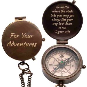 Custom Engraved Antique Brass Compass For Men - Gift For Husband & Father
