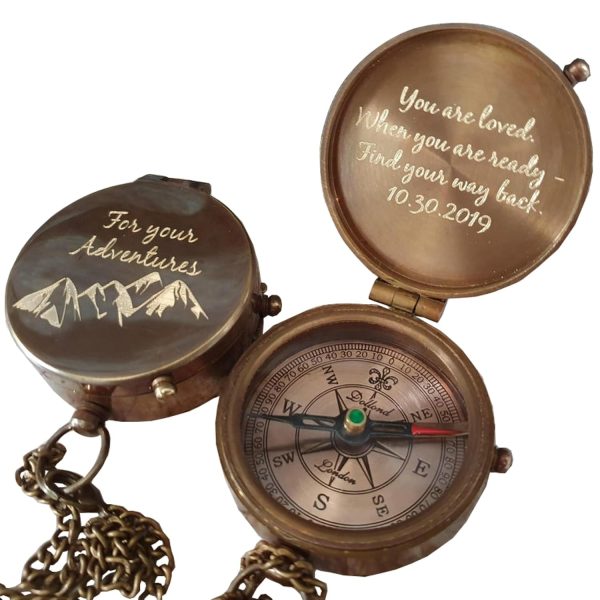 Best Personalized Brass Compass Gift - Engraved For Him