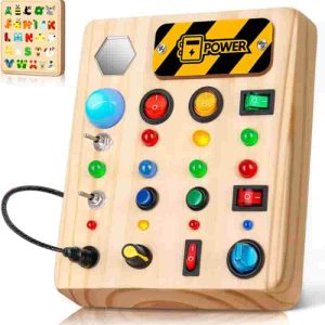 Best Wooden Led Busy Board For Toddlers - Montessori Travel Toy Gift