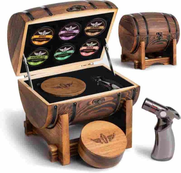 Best Whiskey Smoker Kit With Wooden Barrel - Includes Torch & 6 Wood Chips