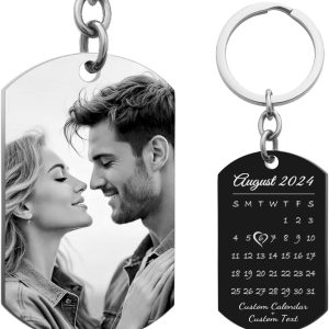 Custom Keychain With Laser Engraved Calendar & Photo Gift