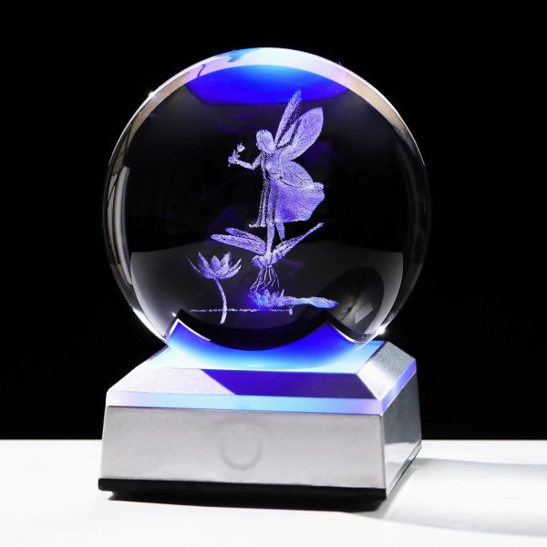Best 3d Engraved Fairy Crystal Ball With Led Base Gift