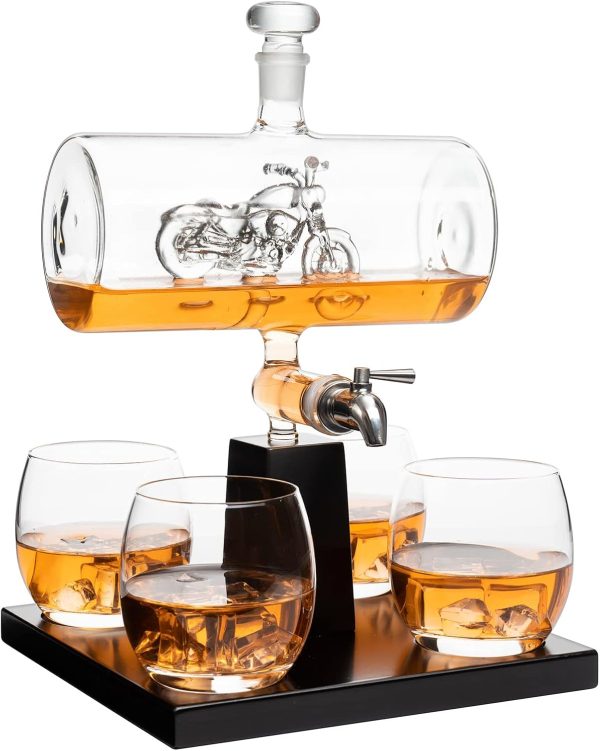 Best Motorcycle Whiskey Decanter Set With Glasses - Unique Gifts For Men