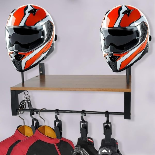 Best Double Motorcycle Helmet Wall Mount With Storage Rack