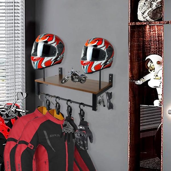 Best Double Motorcycle Helmet Wall Mount With Storage Rack - Image 3