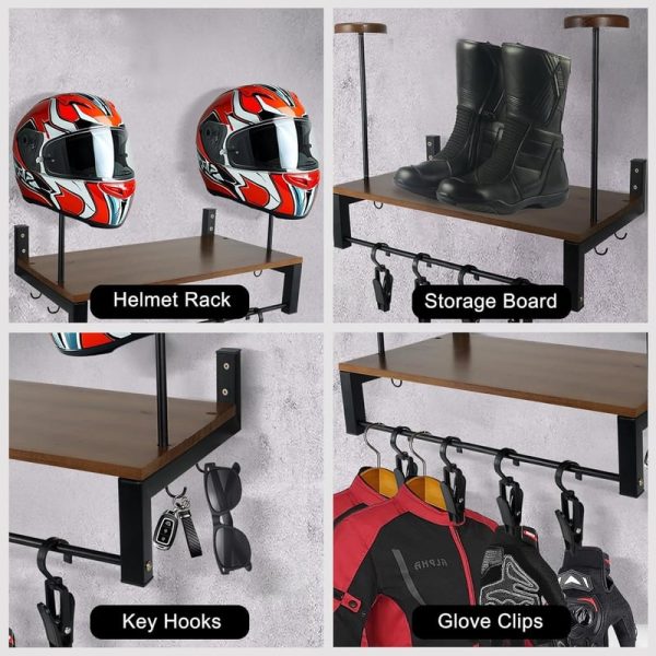 Best Double Motorcycle Helmet Wall Mount With Storage Rack - Image 4